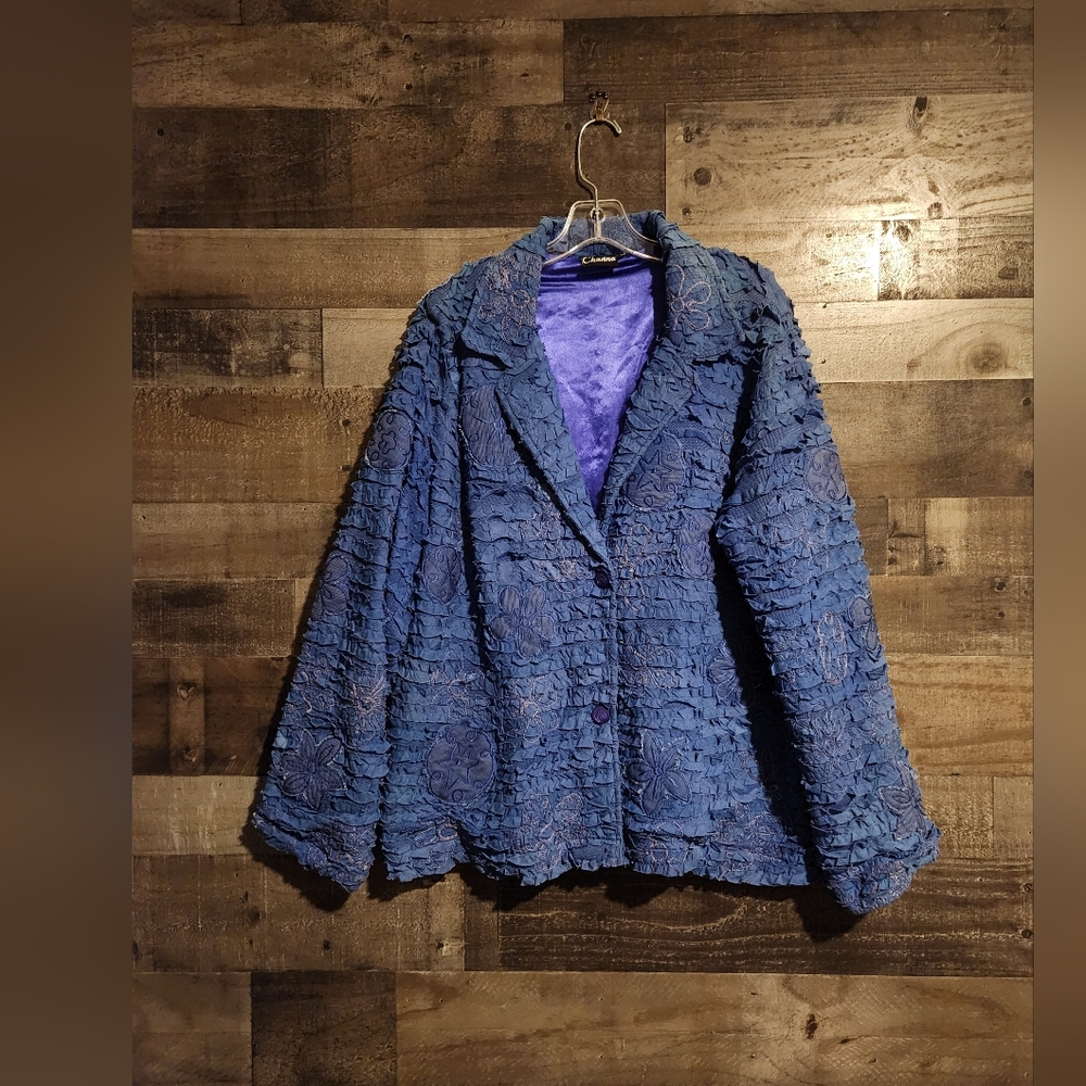 Blue Textured Women's Jacket by Channa
